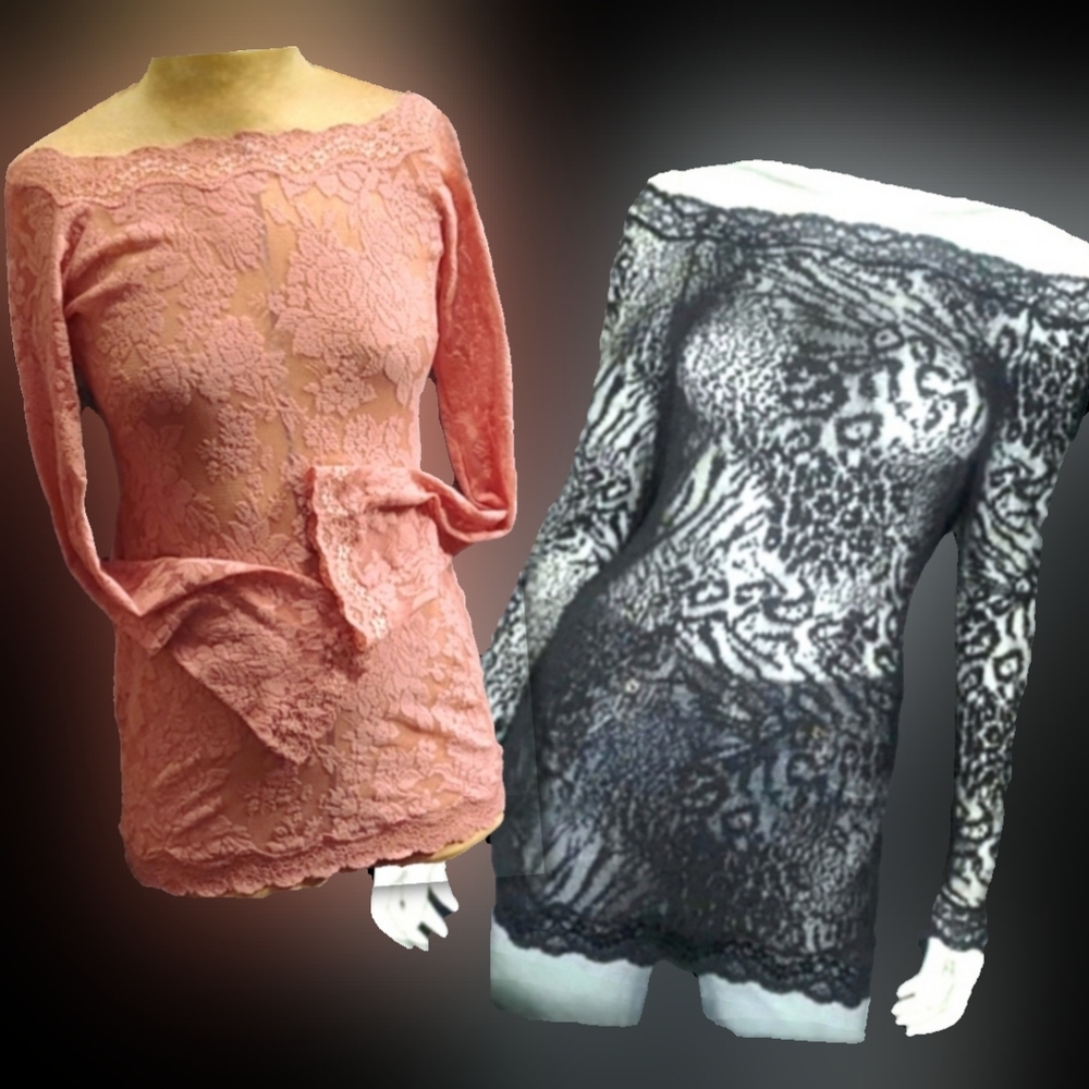 Vtg 90s Victorias secret rose floral lace sexy on off shoulder mesh tunic L NWOT